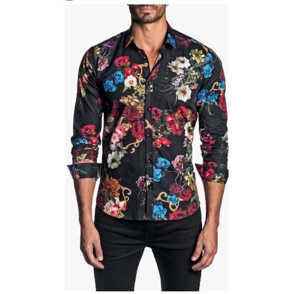 Jared Lang After Hours Bold Floral Button-Down Sports Shirt Sz XL